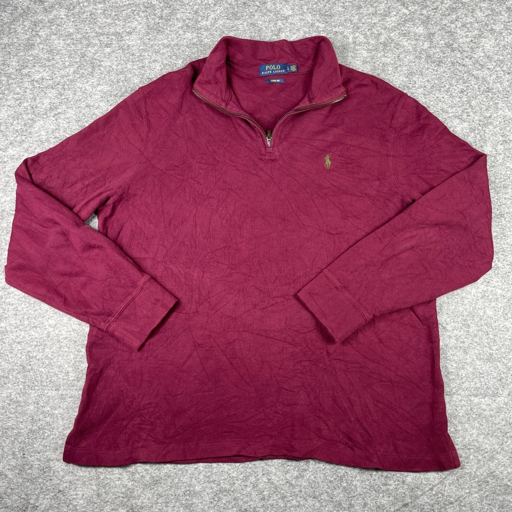 Polo Ralph Lauren 1/4 Zip Sweater Mens Large Burgundy Estate Rib Pullover